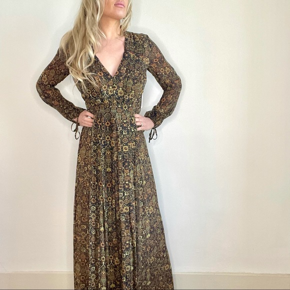 Ronny Kobo Brown Tan Black, Long Sleeve Maxi Dress - Picture 4 of 16